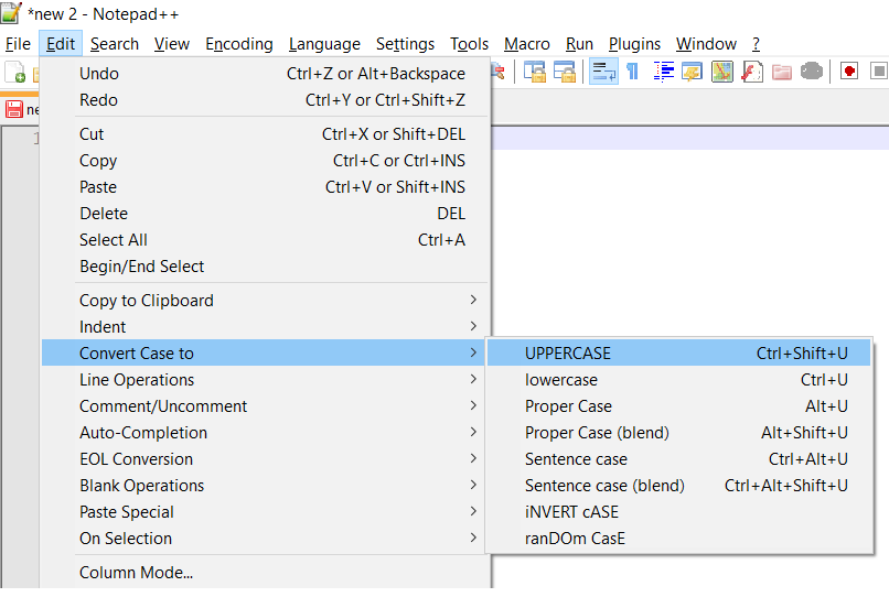 Convert Text Case upper to lower Notepad++